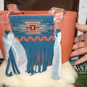 Montana West Fringe Shoulder Bag - Orange and Blue